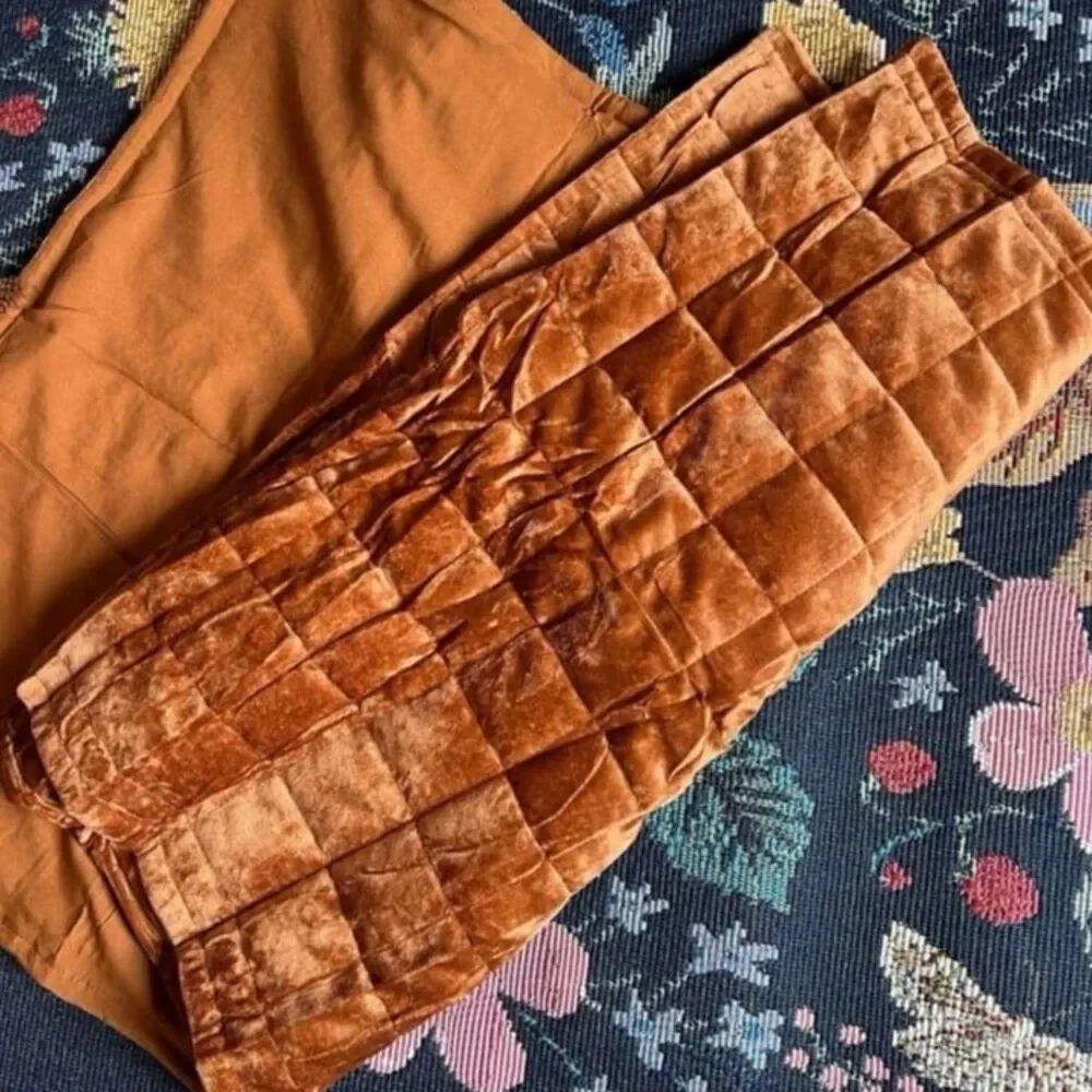 Rust Amber Velvet Queen Quilt Set Coverlet Luxury Bedding Comforter Shams NEW